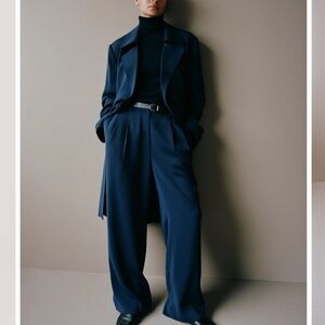 NEW Quince Women's Crepe Wide Leg Pleated Stretch Pants Navy Size 2